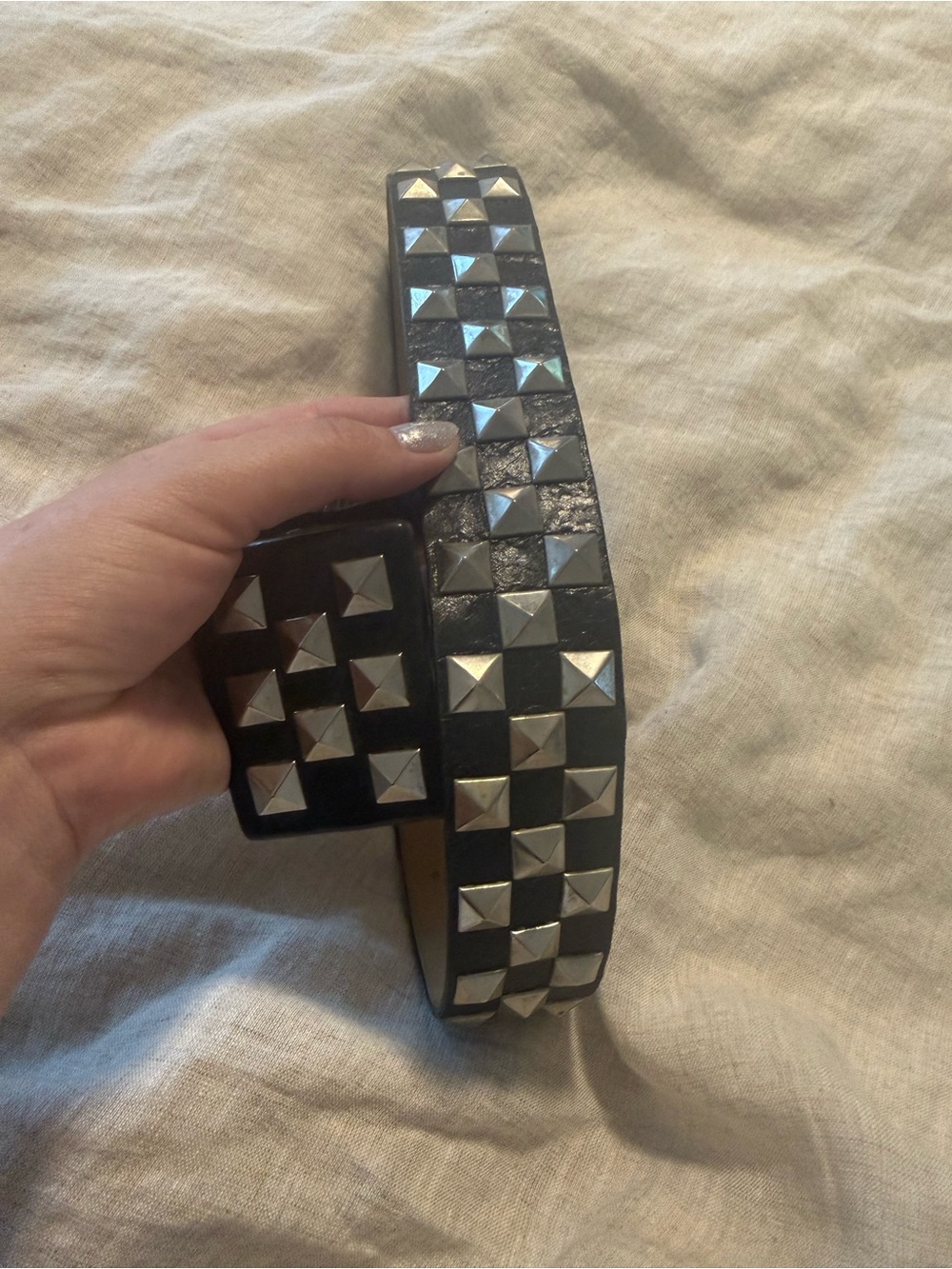 Streets Ahead Black Studded Leather Belt with Silver Pyramid Studs